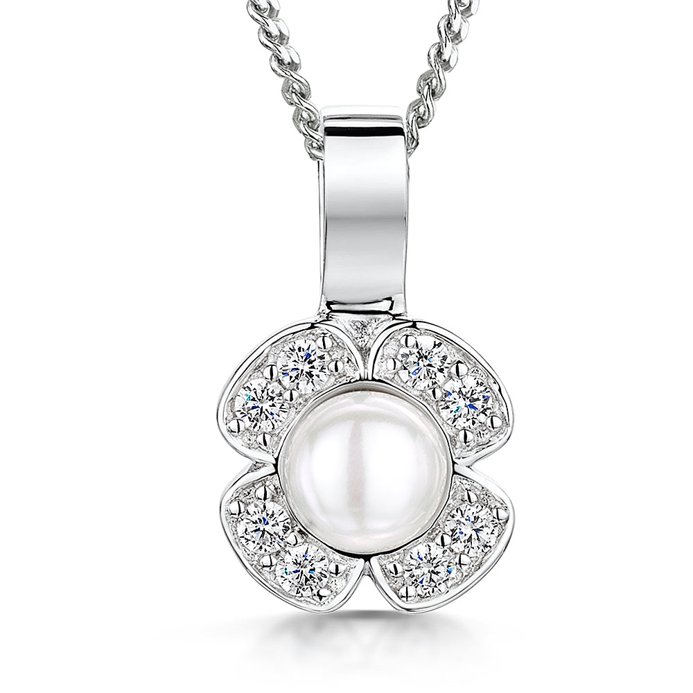 Sterling Silver Pearl Flower Pendant