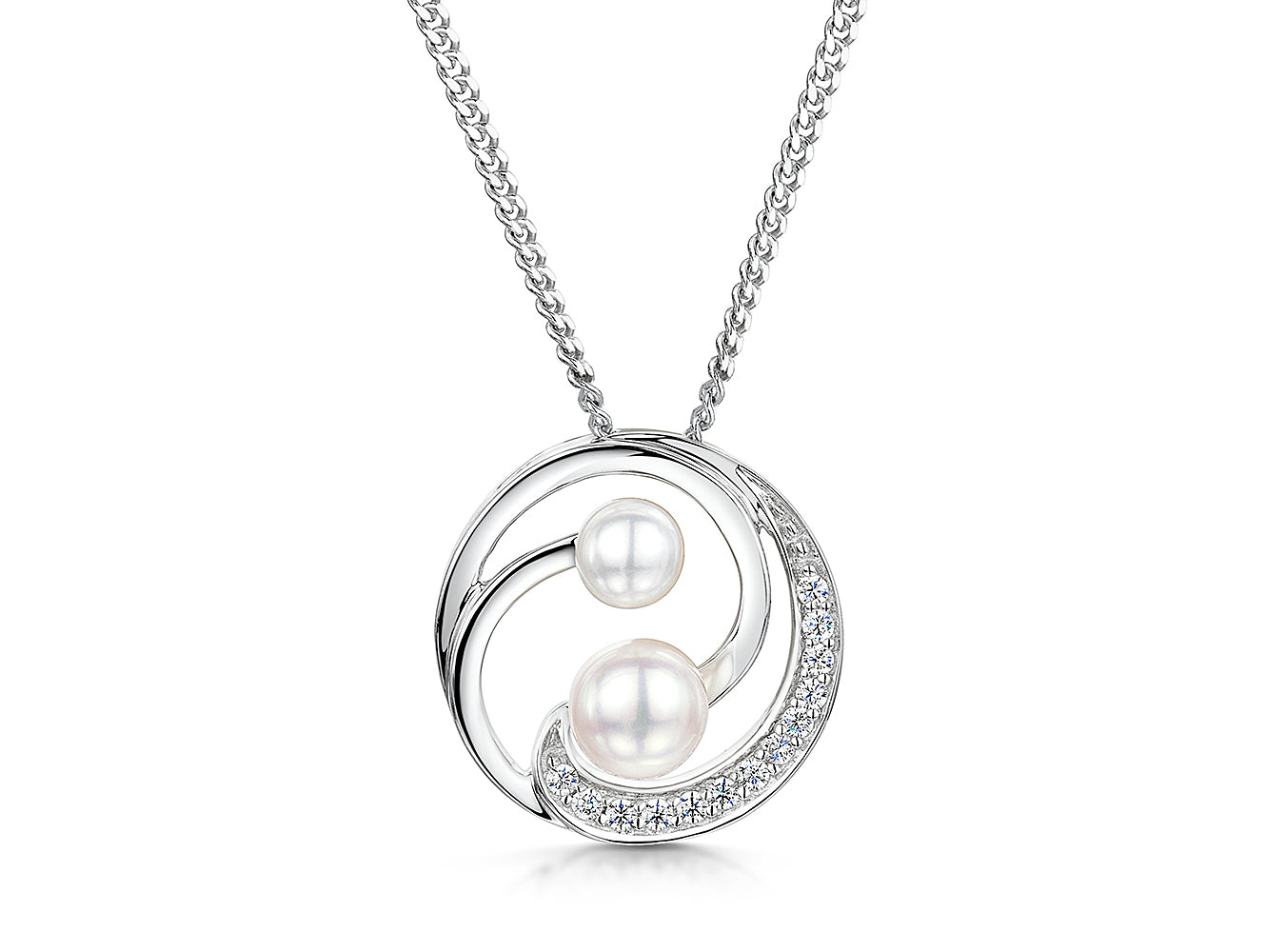 Double Pearl Swirl Silver Necklace