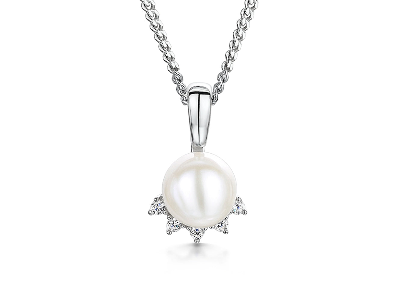 Sterling Silver  Pearl Necklace With Cubic Zirconia Tips