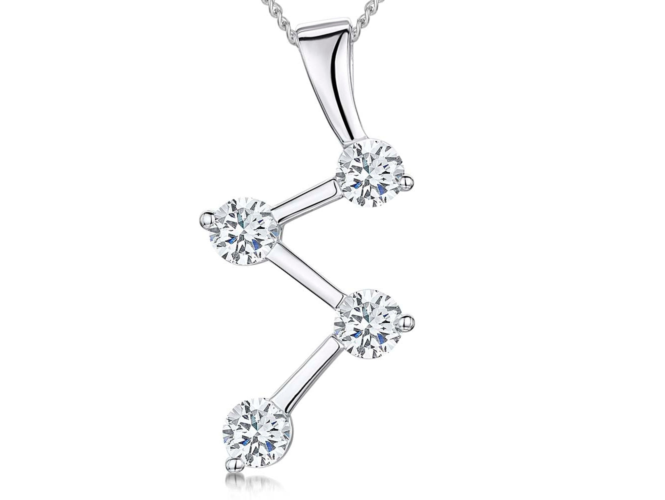 Sterling Silver Zig Zag Pendant Set With Cubic Zirconias
