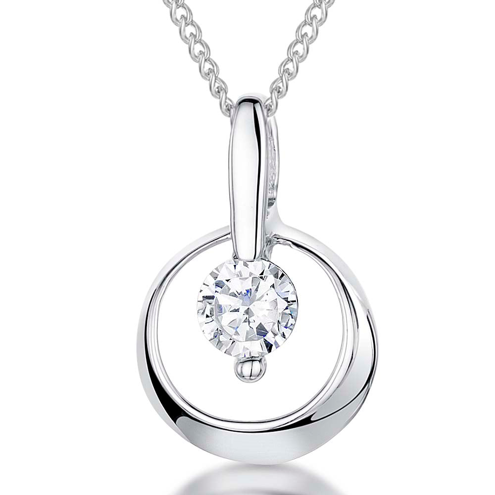 Sterling Silver Circle Pendant With Floating Cubic Zirconia