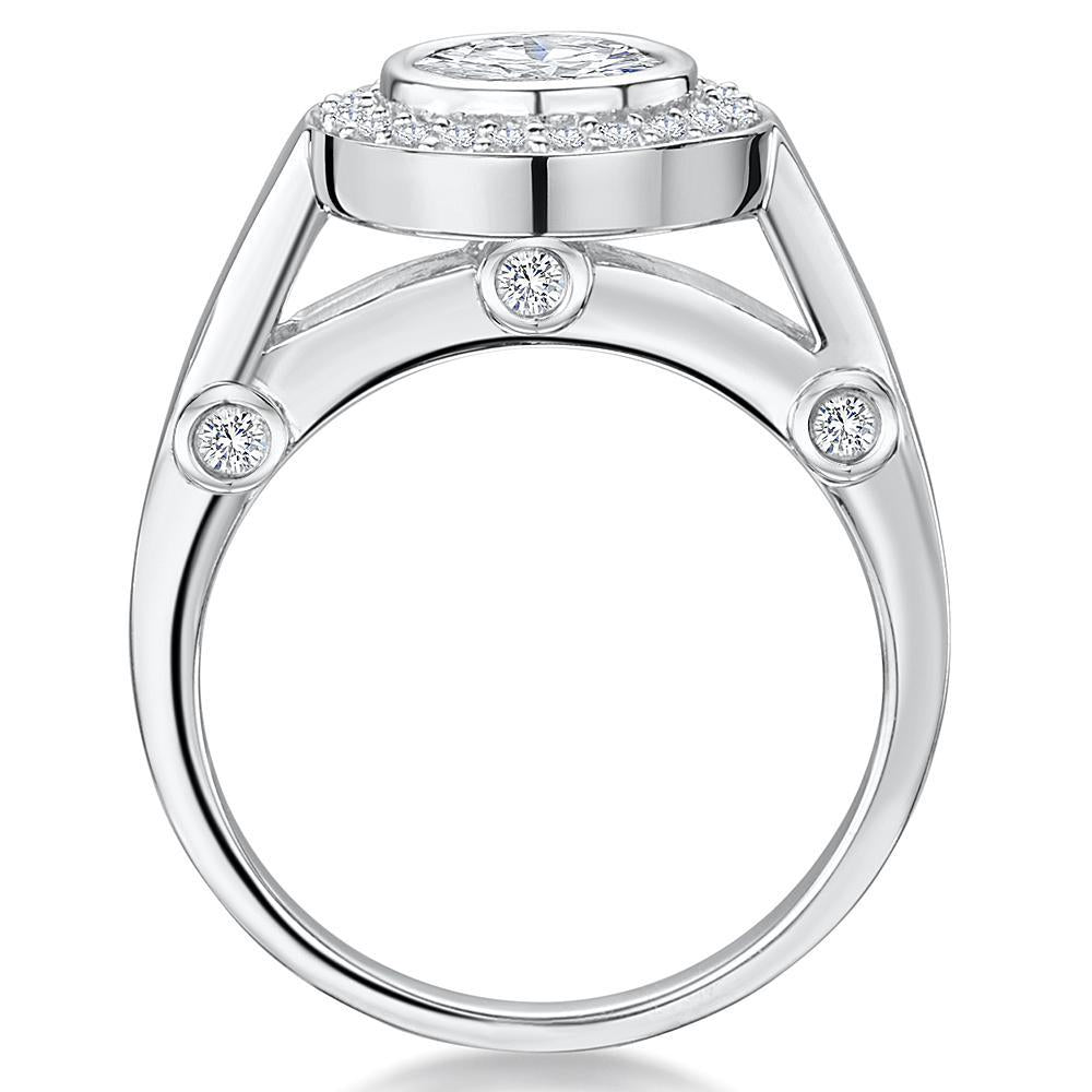 Sterling Silver Halo Bezel Set  Ring