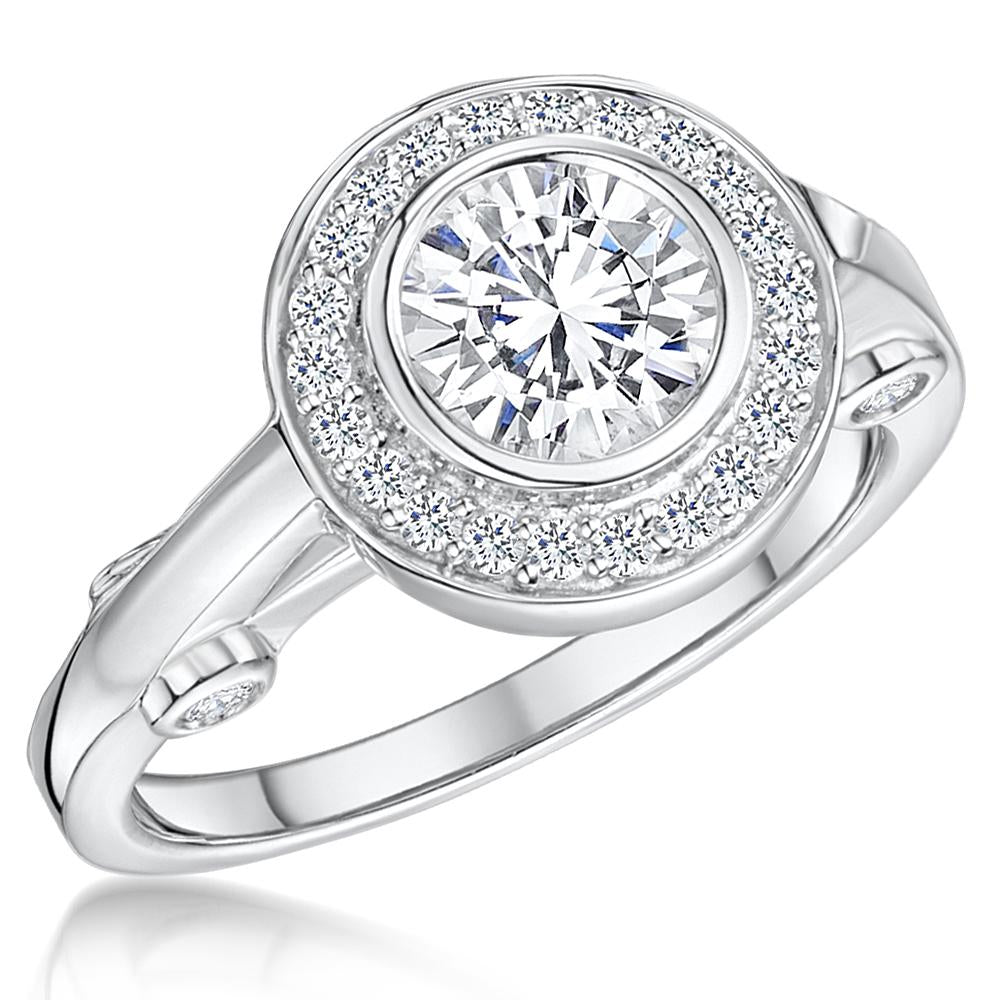Sterling Silver Halo Bezel Set  Ring