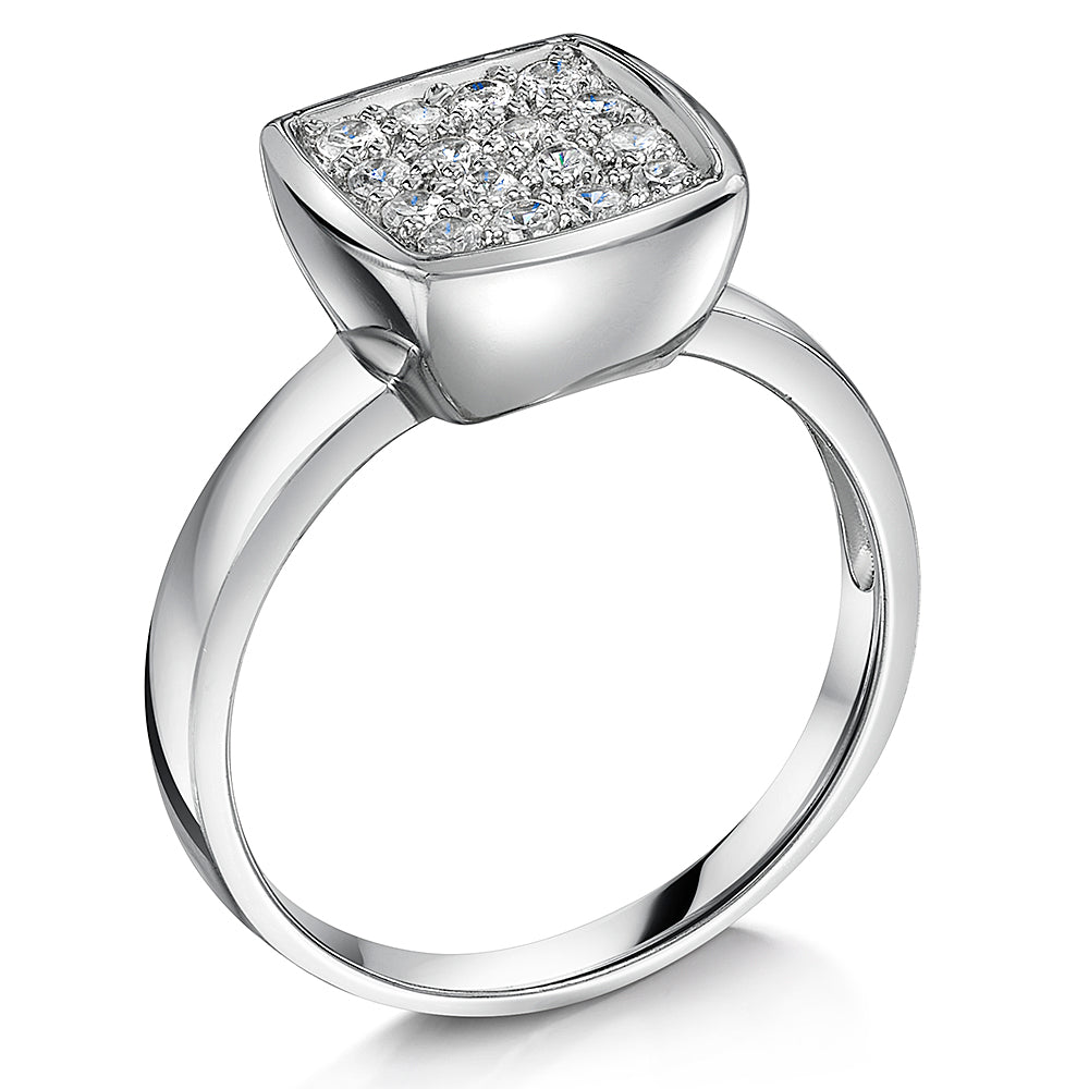 Sterling Silver Ring With Pave Set Square