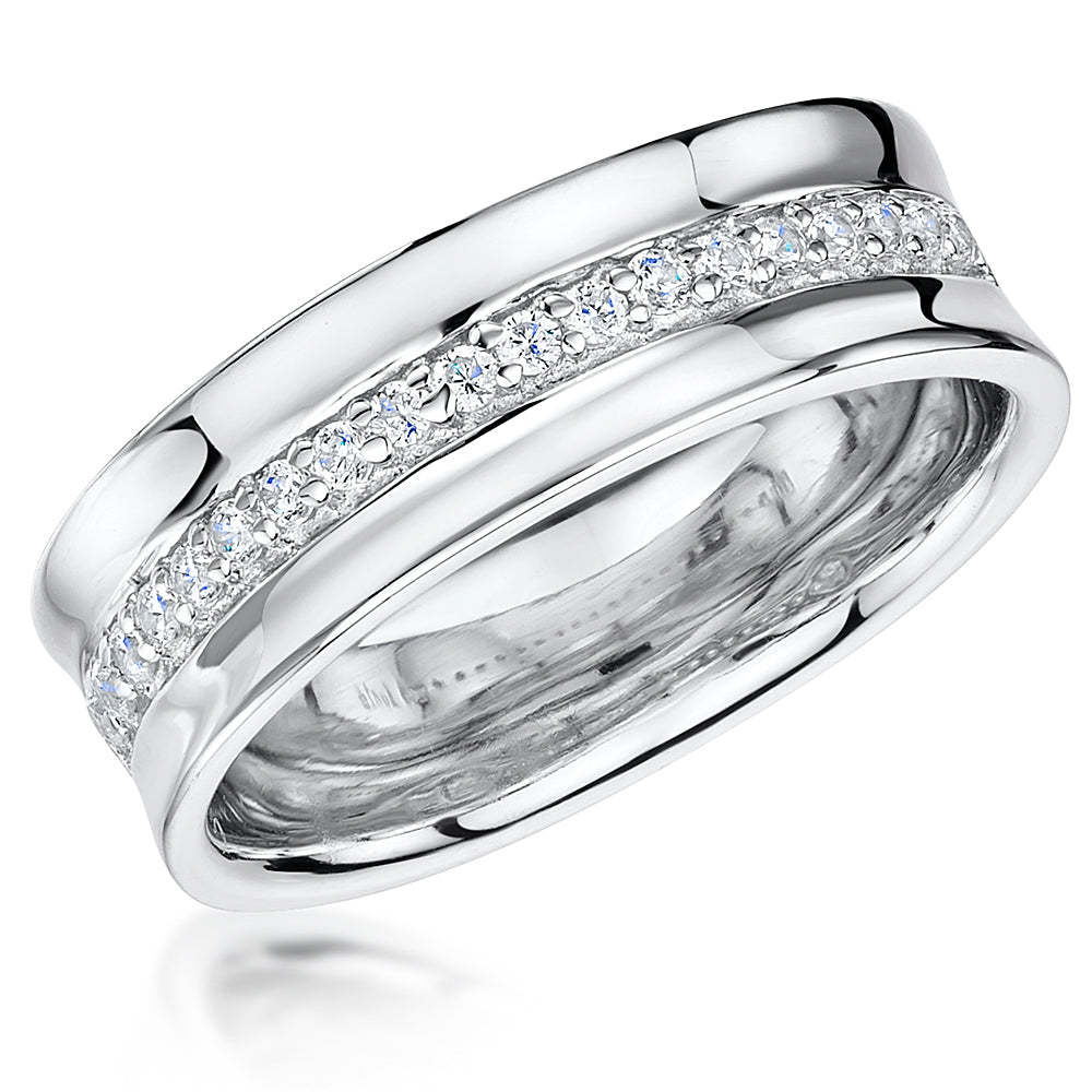 Sterling Silver Concave Ring With Cubic Zirconia