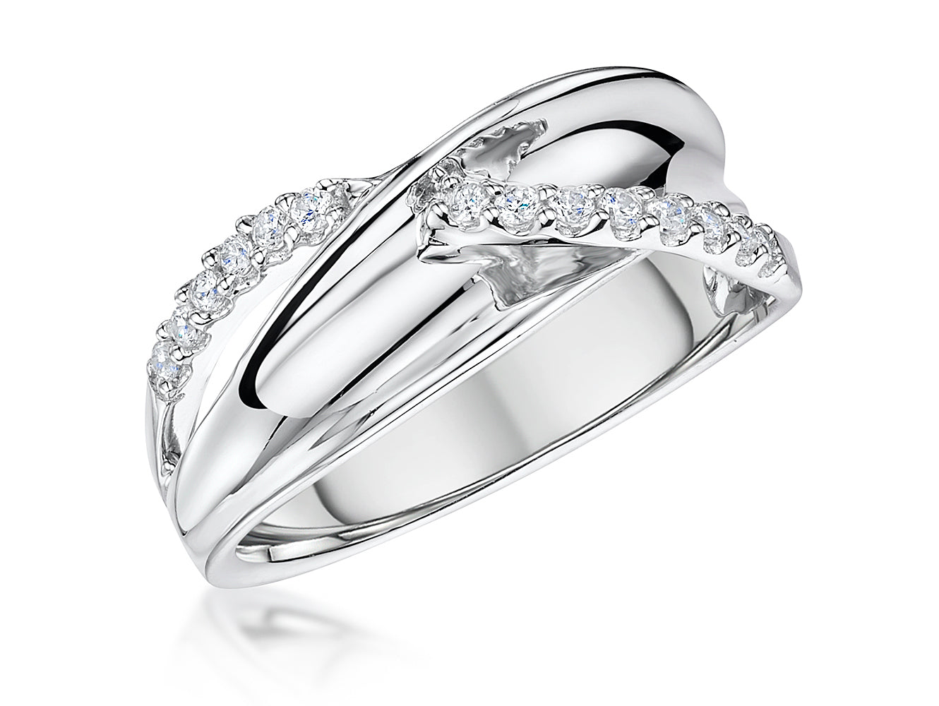 Sterling Silver  Cubic Zirconia  Cross Over Ring