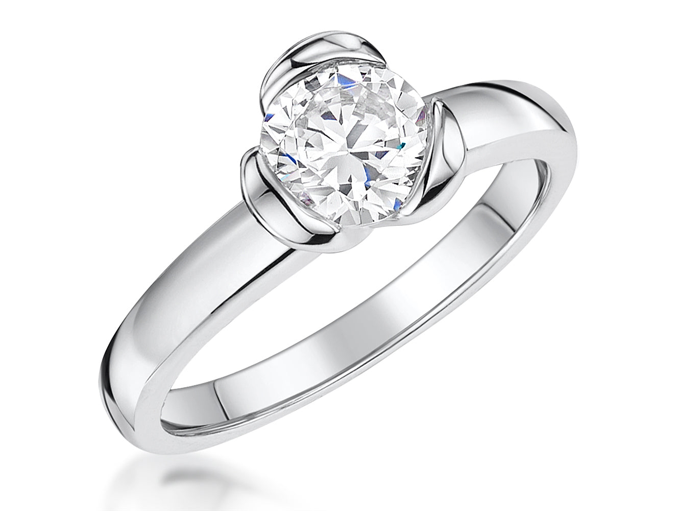 Sterling Silver Tulip Bezel Set Cubic Zirconia Ring
