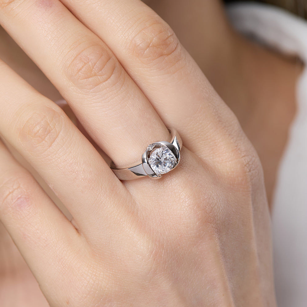 Sterling Silver Solitaire Ring With Open Setting
