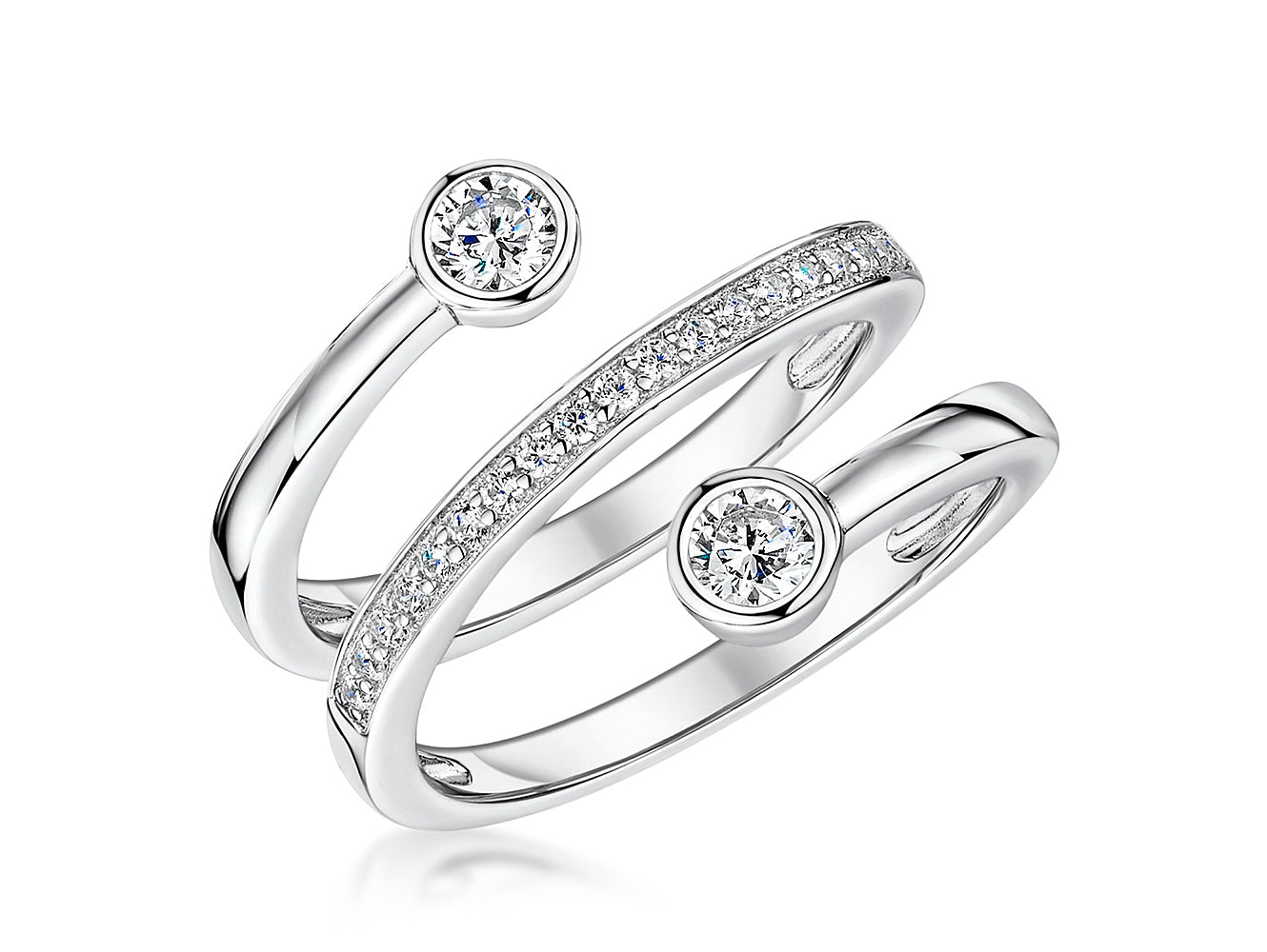 Sterling Silver Open Band  Ring With Rub Set Stones