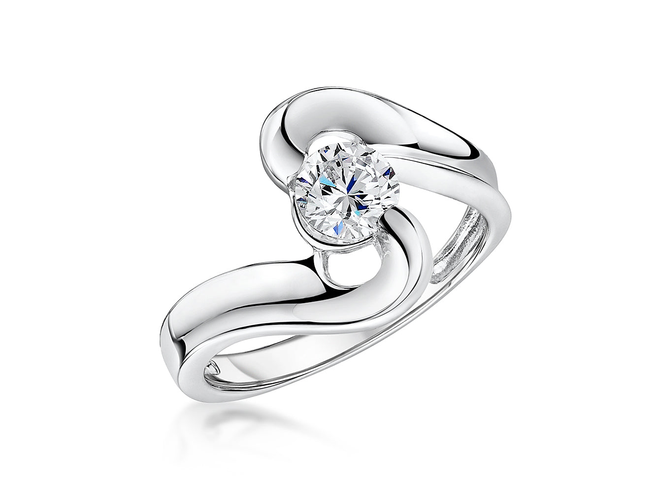 Sterling Silver Solitaire CZ Twisted Ring