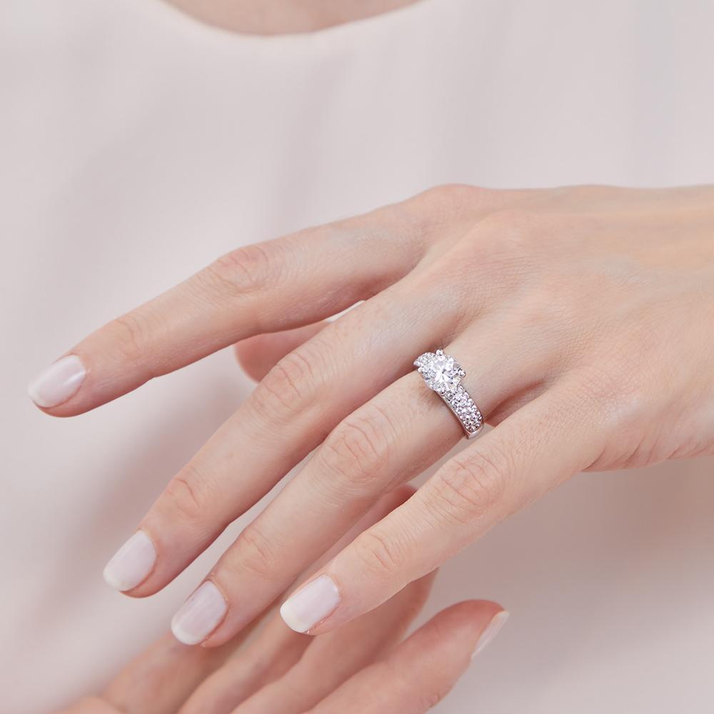 Sterling Silver Solitaire Pave Set  Ring