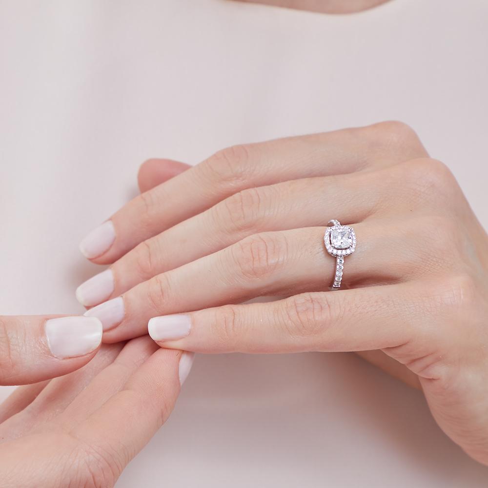 Sterling Silver 1.25ct Square Halo Cubic Zirconia Ring