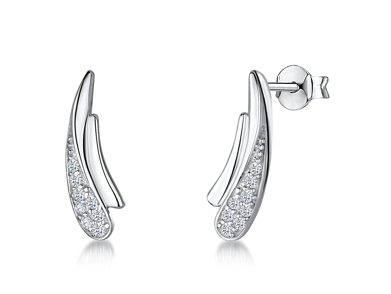 Sterling Silver and Cubic Zirconia Inward Curved Stud Earring
