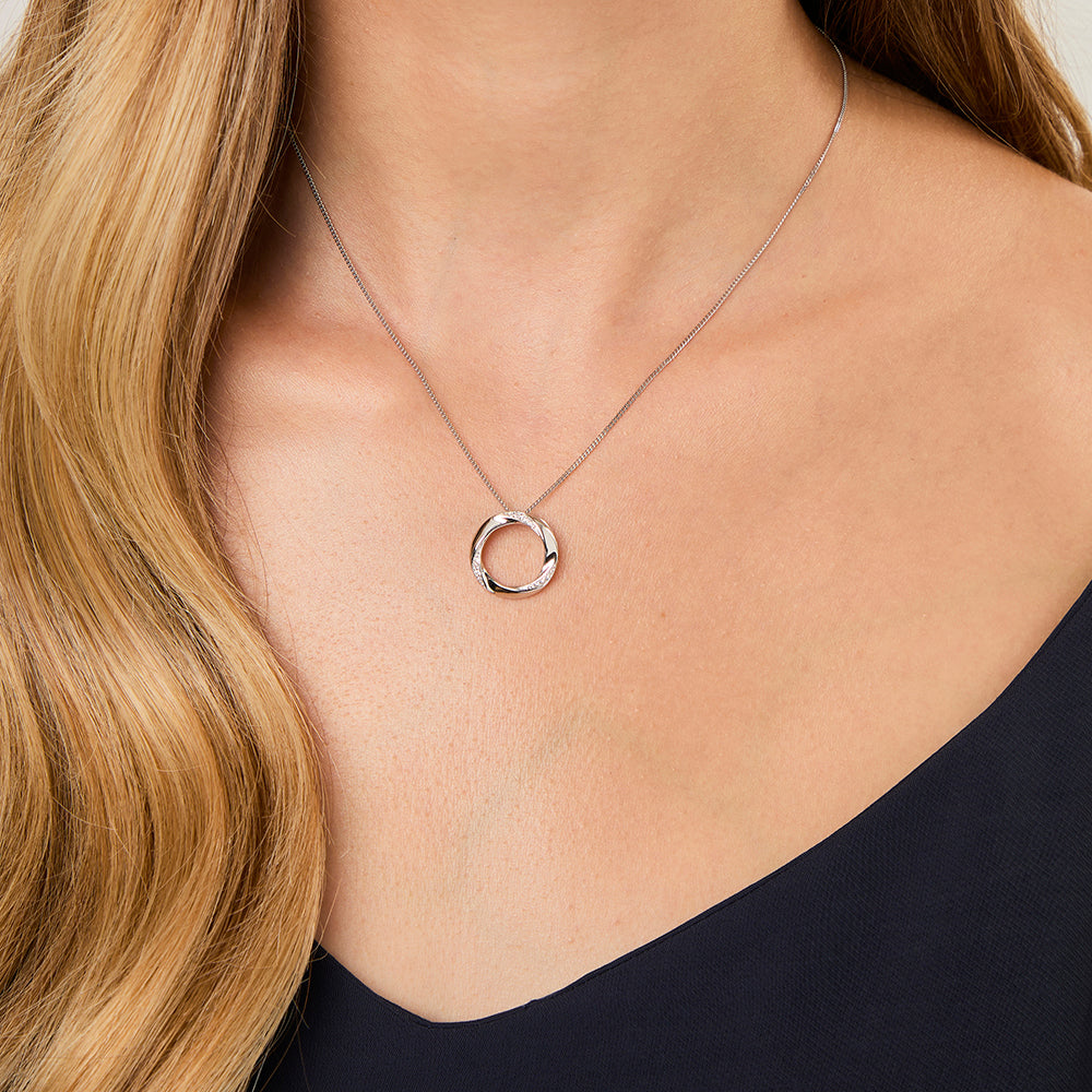 Sterling Silver Twisted Eternity Circle Necklace-Cubic Zirconia