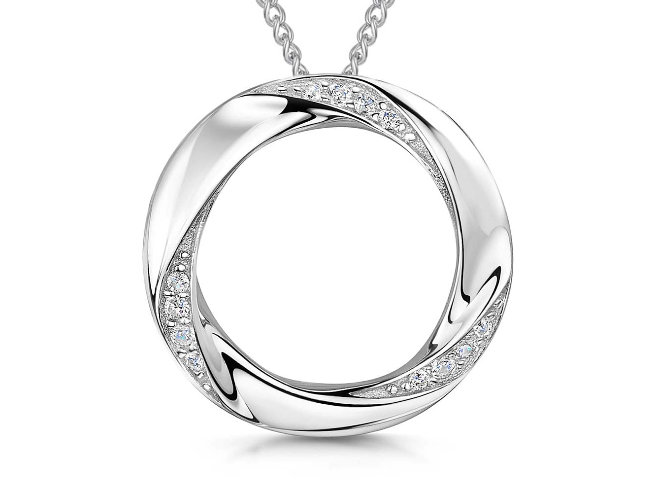 Sterling Silver Twisted Eternity Circle Necklace-Cubic Zirconia