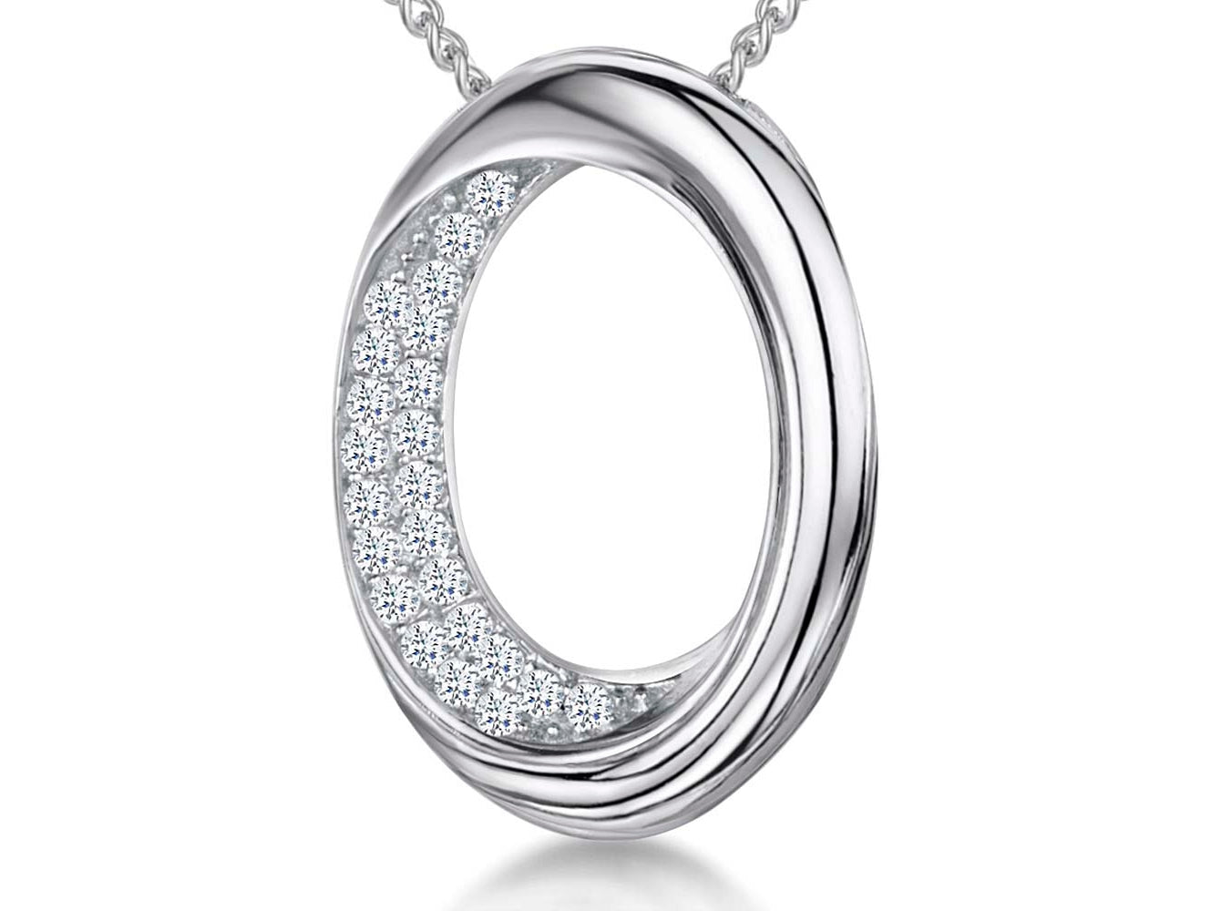 Sterling Silver Pave Set Open Twisted Oval Pendant