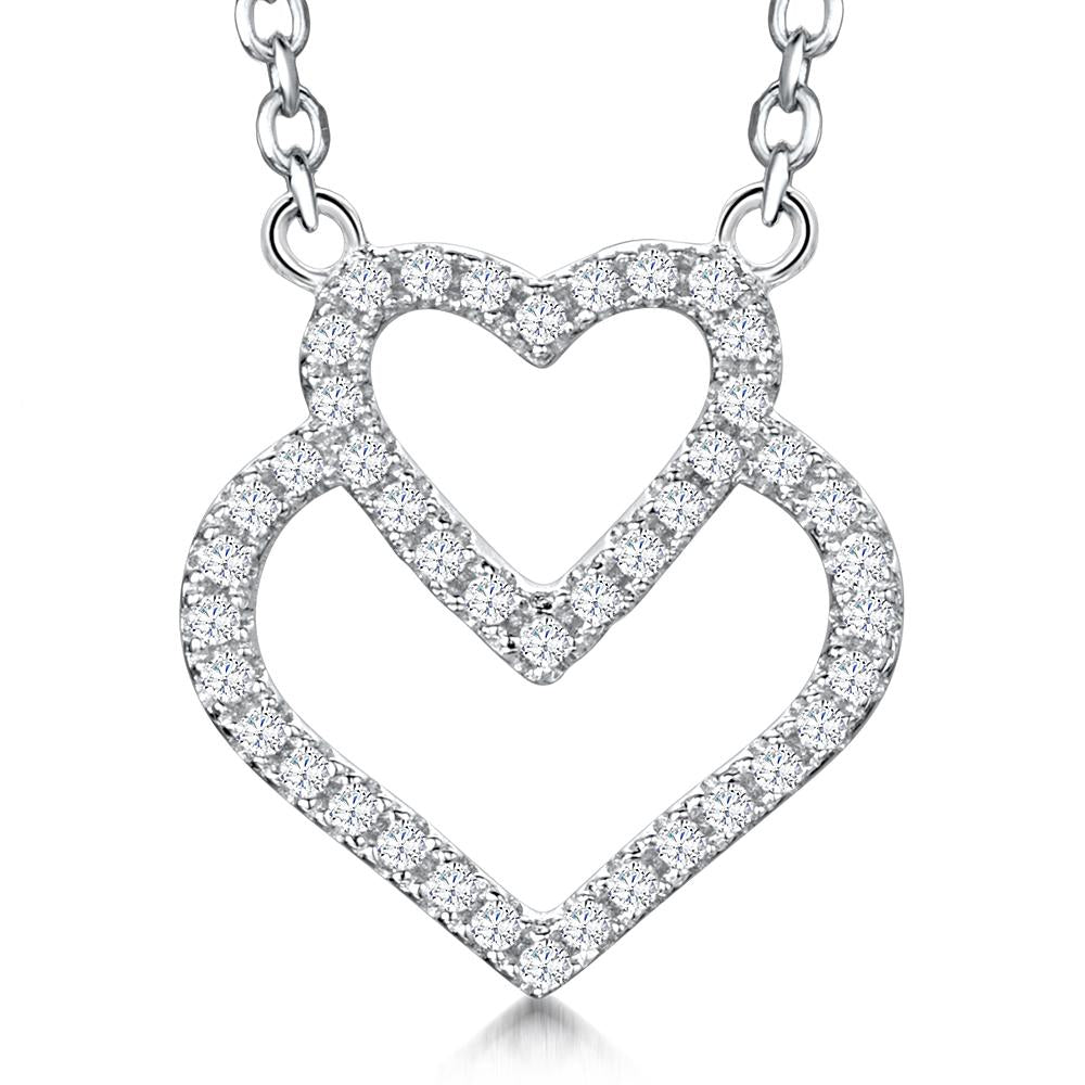 Sterling Silver Double  Heart With  A Cubic Zirconia Surround