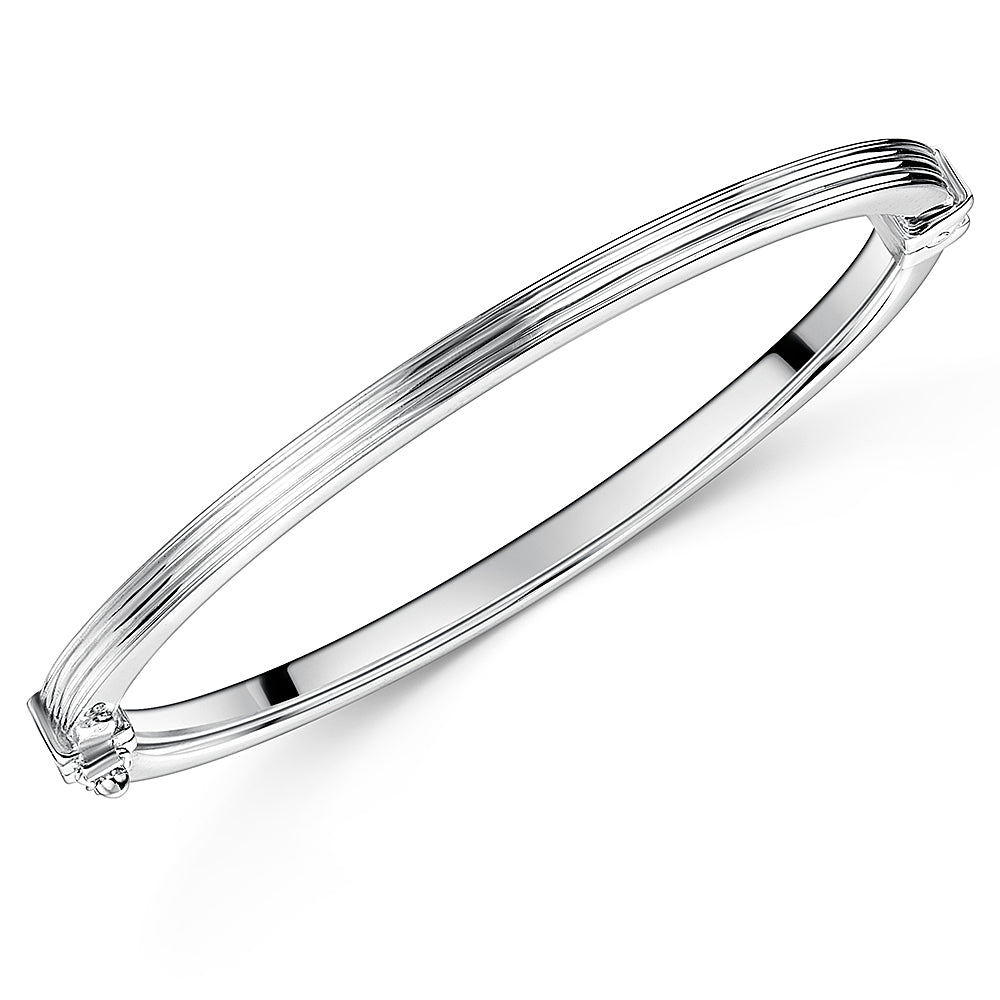 Sterling Silver Flat Ridged Bangle