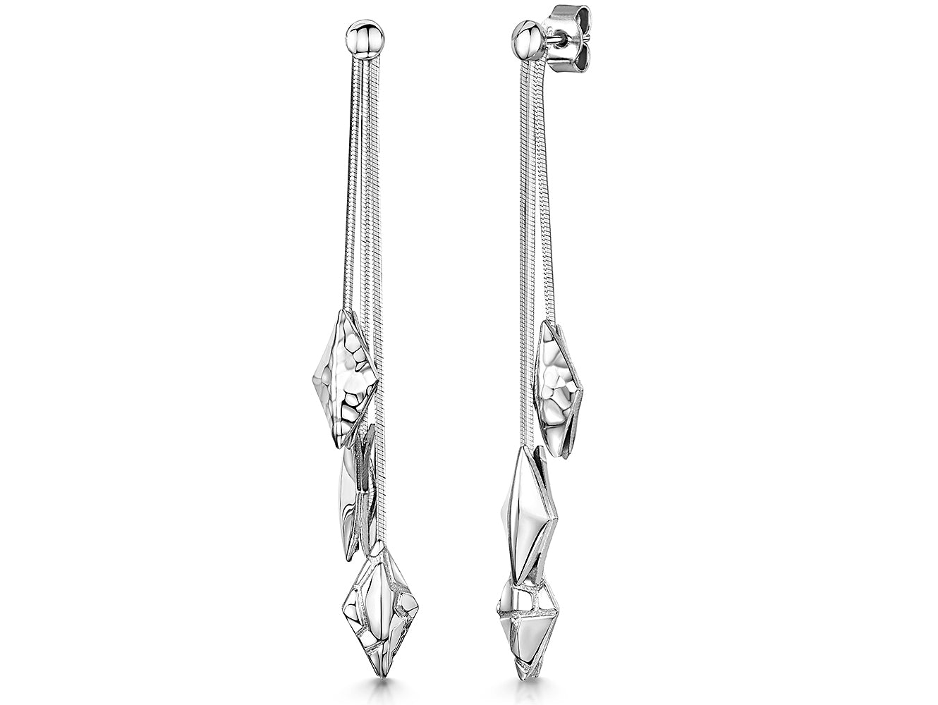 Sterling Silver Faceted Diamond Shape Earrings