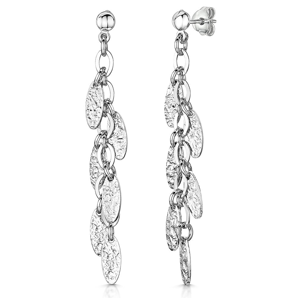 Sterling Silver Hammered Oval Charm Earrings