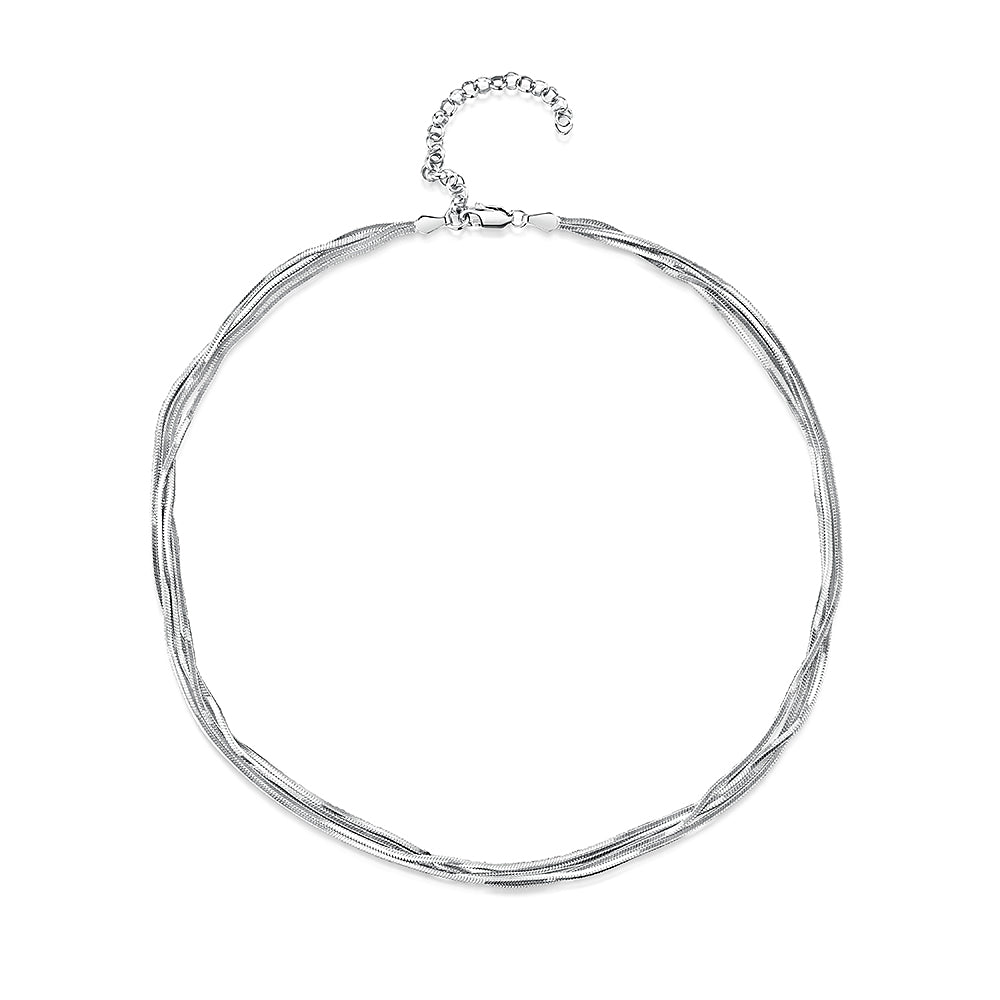 Sterling Silver Full Necklace With 4 Lines Of Diamond Cut Chain