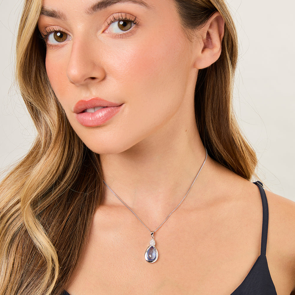 Sterling Silver Blue Topaz  Teardrop Pendant