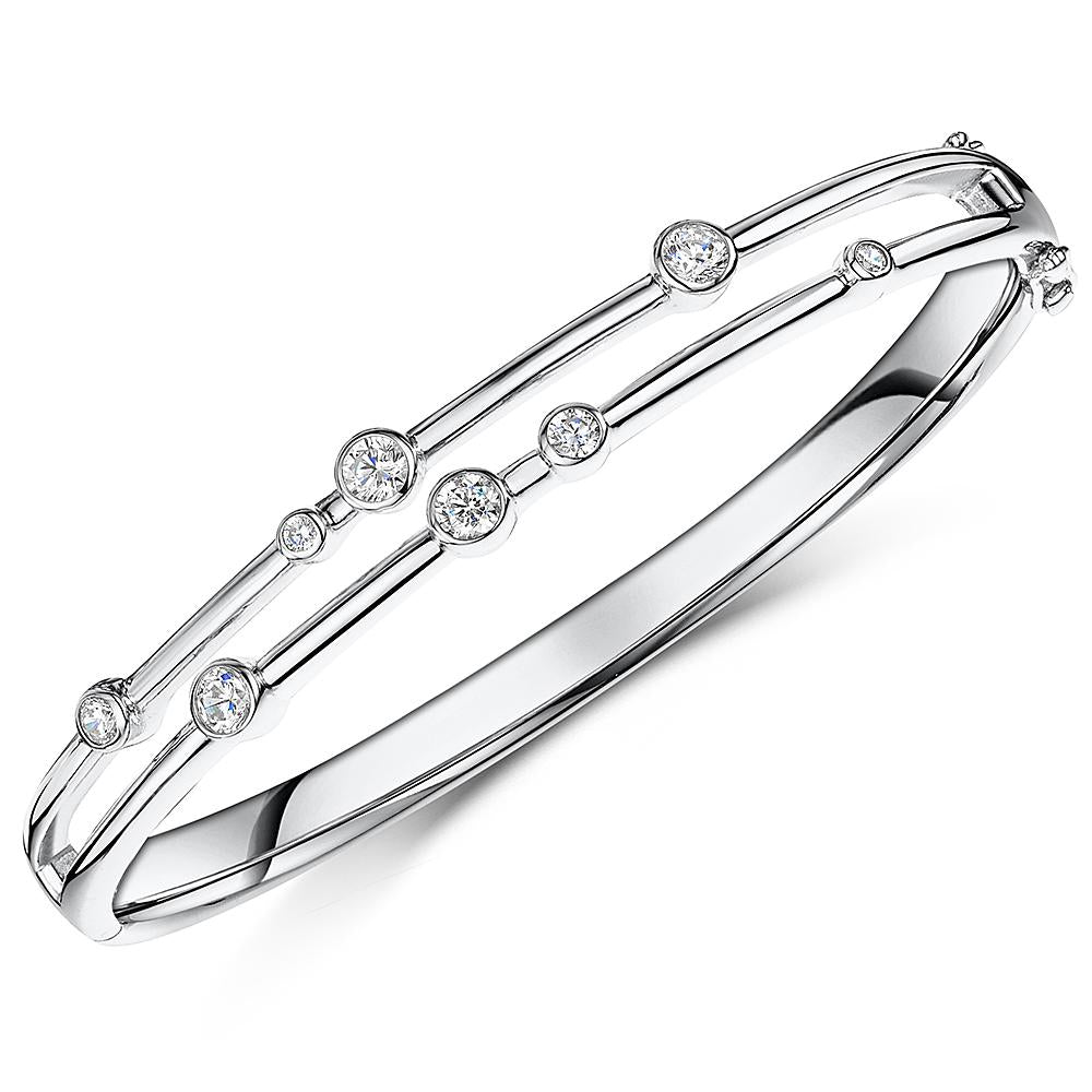 Sterling Silver And Cubic Zirconia Bubble  Bangle