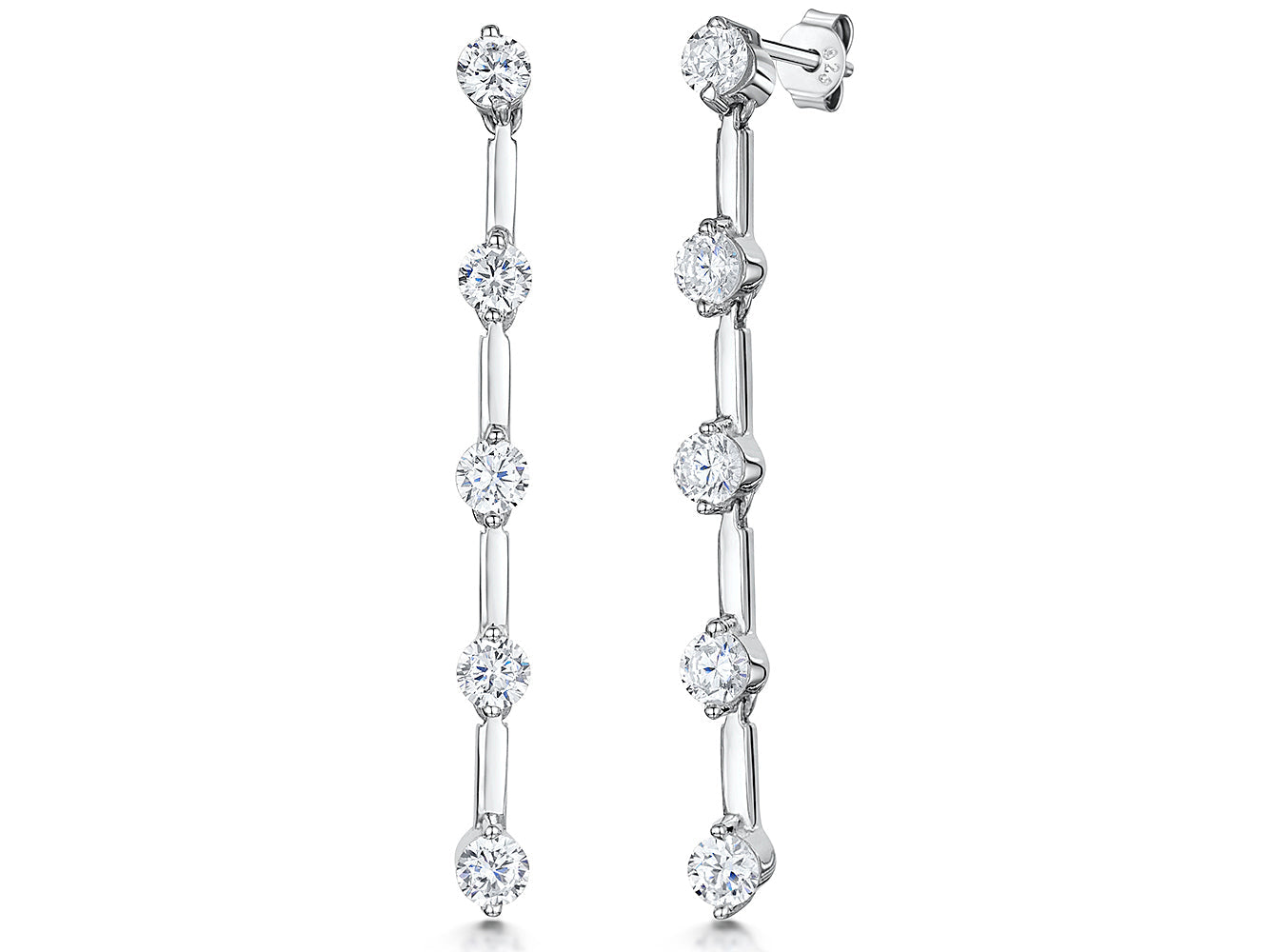 Sterling Silver Drop Earring With 5 Spaced Cubic Zirconias