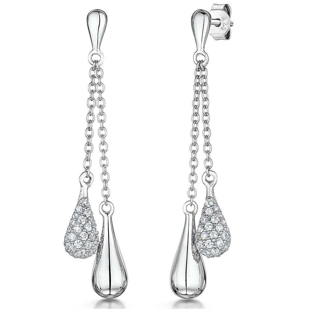 Sterling Silver Pear Drops Chain  Earrings