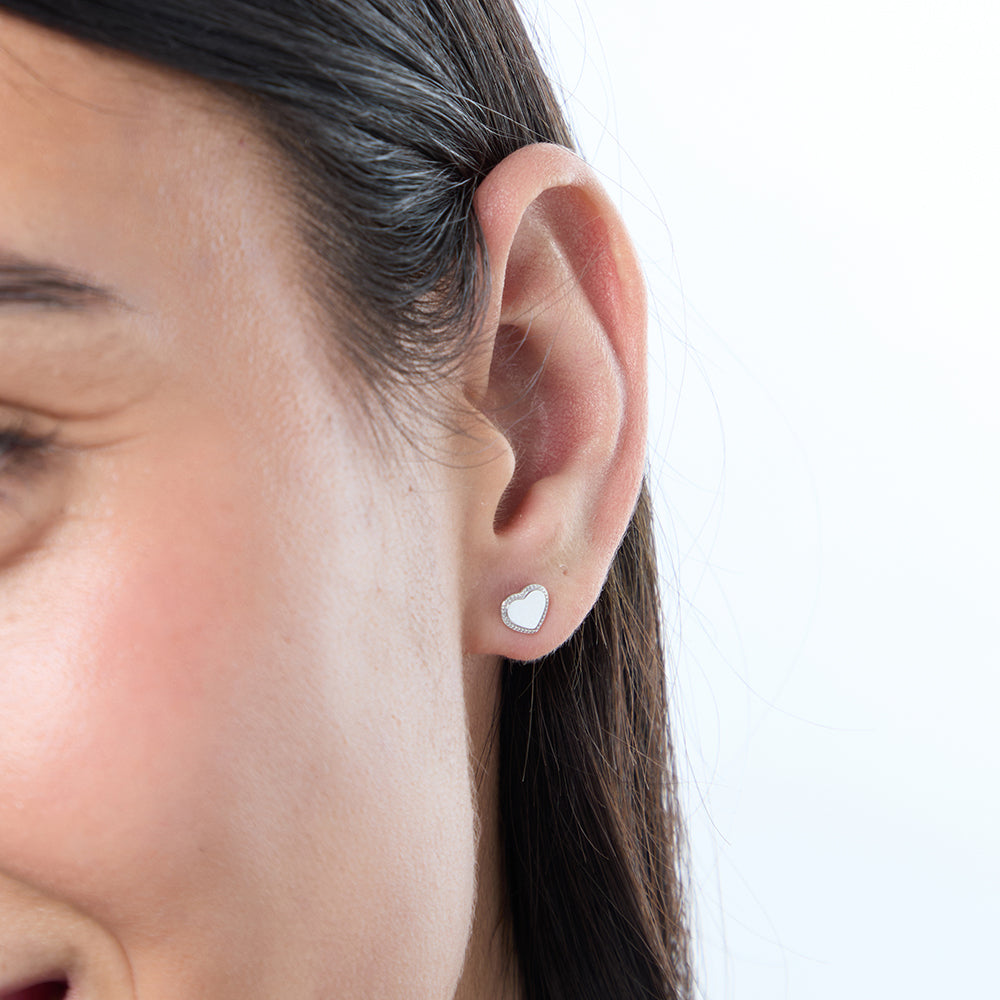 Sterling Silver Heart Earrings With Zirconia