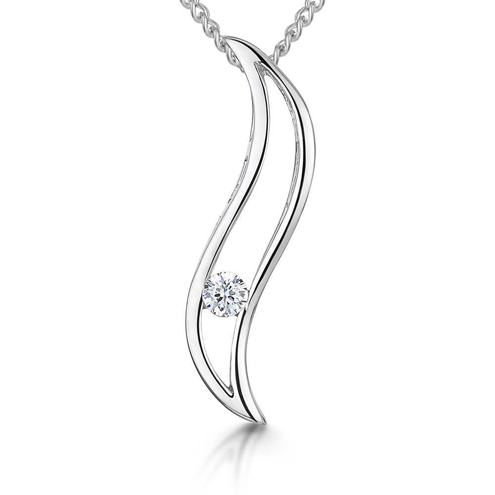 Sterling Silver Open Curve Tension Set Cubic Zirconia Pendant