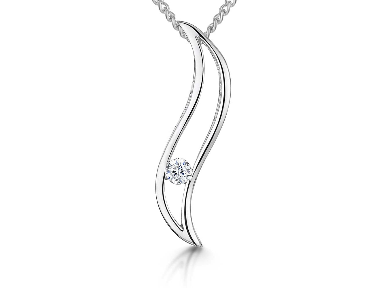 Sterling Silver Open Curve Tension Set Cubic Zirconia Pendant