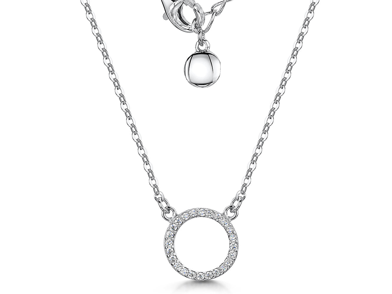 Sterling Silver Circle Set With White Cubic Zirconia Stones