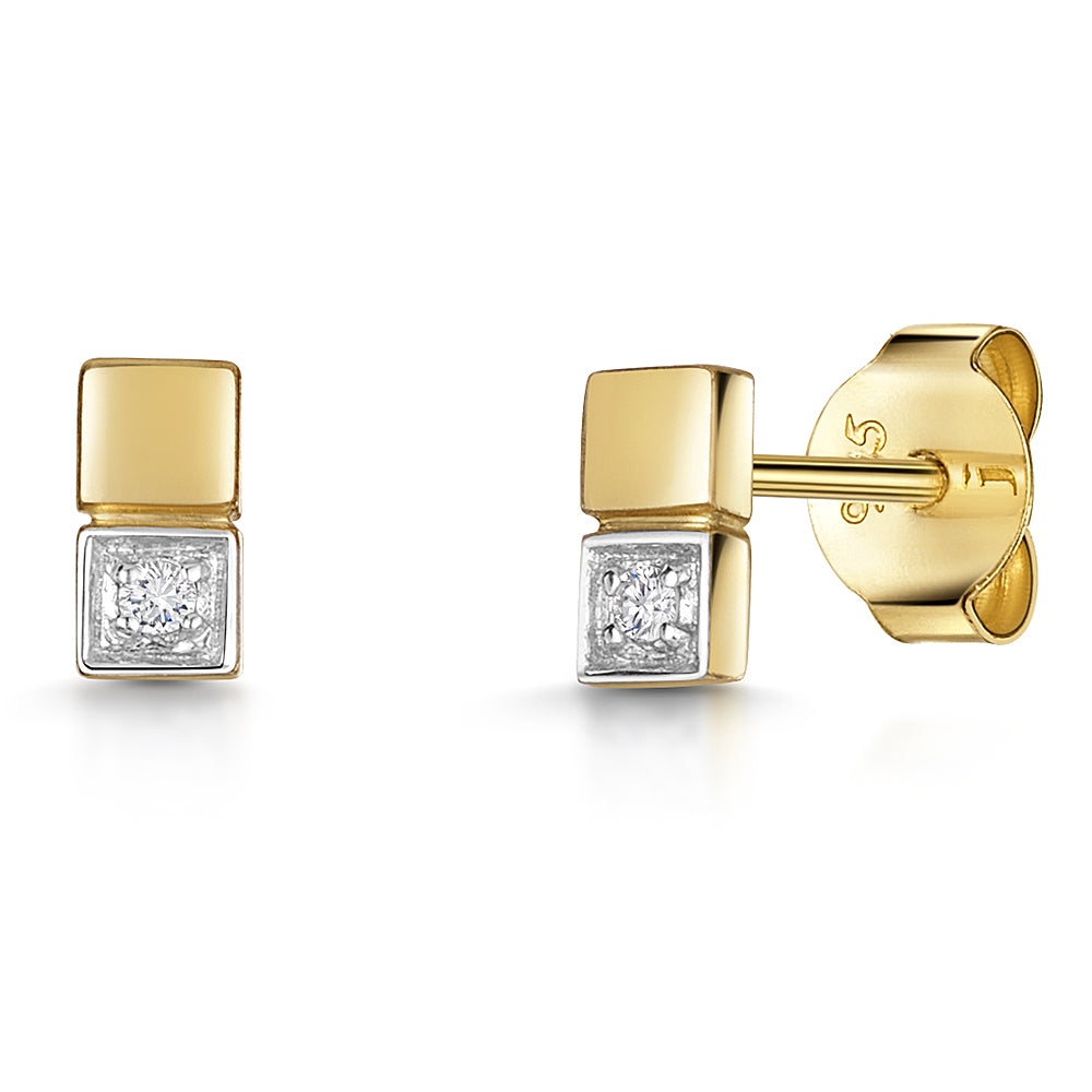Yellow Gold & Diamond Square Studs