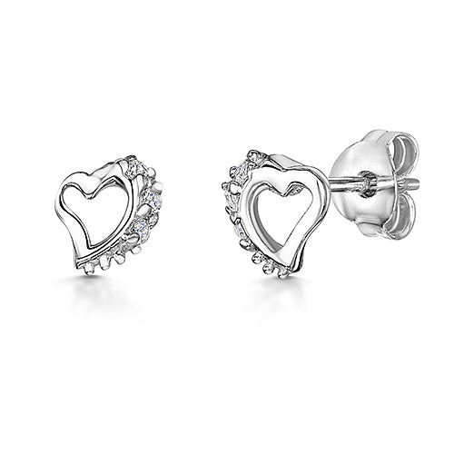 Sterling Silver Half Offset Heart Stud  Earrings