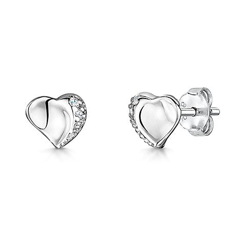 Sterling Silver Offset Heart Stud Earrings