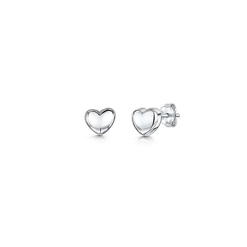 Sterling Silver Plain  Bubbly Heart Stud Earrings